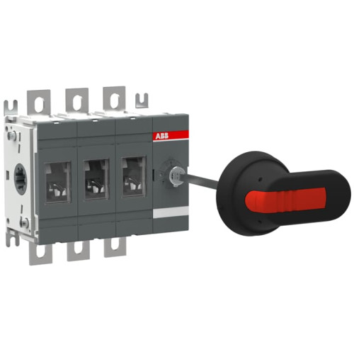 3-pole, front operated, base mounted switch-diconnector with black IP65 handle and shaft, terminal bolt kit included