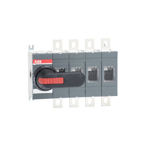 4-pole, front operated, base mounted switch-diconnector with black IP65 handle and shaft, terminal bolt kit included