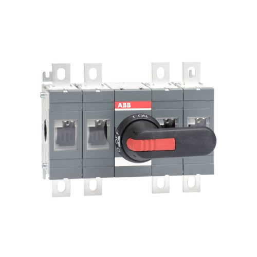 4-pole, front operated, base mounted switch-diconnector with black IP65 handle and shaft, terminal bolt kit included