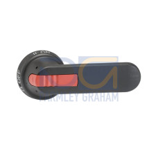 Padlockable with 3 padlocks in the OFF-position, door interlock in the ON-position. Units/type = 1 pcs. Screw fixing from the back side of the handle, no screws on the front, ensures double insulation