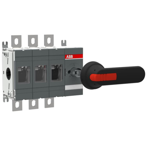 3-pole, front operated, base mounted switch-diconnector with black IP65 handle and shaft, terminal bolt kit included
