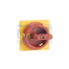 One hole on mounting handle with short shaft adaptor for low enclosures base mounting, IP65, NEMA 4X outdoor, size 66x66, suitable for 6 mm shaft, red-yellow