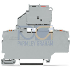 2-conductor fuse terminal block, with pivoting fuse holder, with additional jumper position, gray