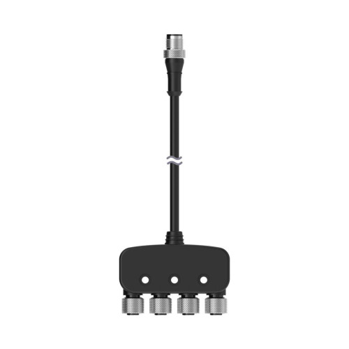 Splitter M12M 5- Pin to M12F 5-pin, M12F 5-pin, M12F 5-pin and M12F 5-pin connectors, Black PVC 22-5 AWG Trunk cordset, Straight Connectors, Trunk: 0.3 m, Branches: 0 m