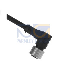 Cordset: Single Ended M12, 4-pin Right-Angle Female, 5 m (16.4 ft) 4x22 Shielded Black PVC Jacket, Nickel-Plated Brass Coupling Nut