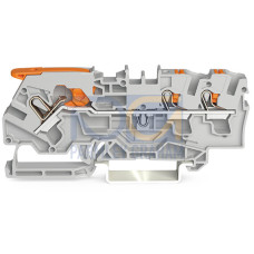3-conductor through terminal block, with lever and push-button, 4 mm&sup2;, gray