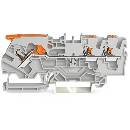 3-conductor through terminal block, with lever and push-button, 4 mm&sup2;, gray