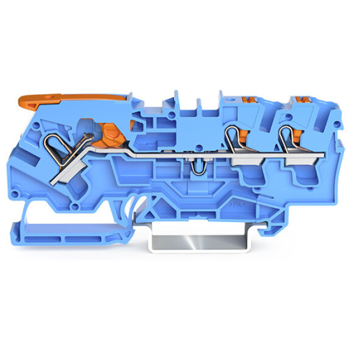 3-conductor through terminal block, with lever and push-button, 4 mm&sup2;, blue