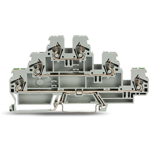 Triple-deck terminal block, Ground conductor/through/through terminal block, 2.5 mm&sup2;, gray