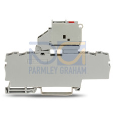 4-conductor fuse terminal block, with pivoting fuse holder, with end plate, gray