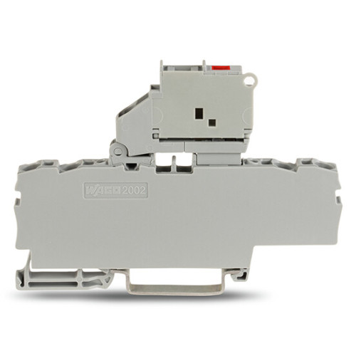 4-conductor fuse terminal block, with pivoting fuse holder, with end plate, gray