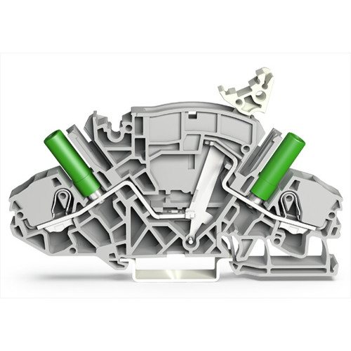 2-conductor disconnect/test terminal block, e.g., voltage transformer circuits, with touch-proof test sockets, gray