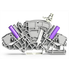 2-conductor disconnect/test terminal block, e.g., voltage transformer circuits, with touch-proof test sockets, gray