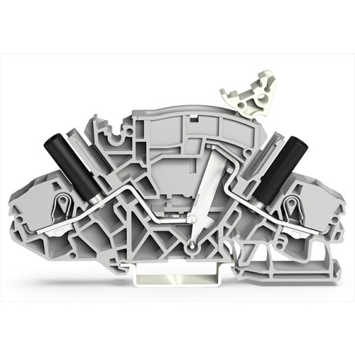 2-conductor disconnect/test terminal block, e.g., voltage transformer circuits, with touch-proof test sockets, gray
