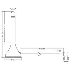 Magnetic foot antenna, with 2.5m cable and SMA plug, GSM/ UMTS/ LTE/ Bluetooth/ WLAN,