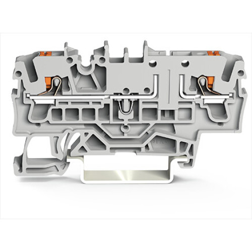 2-conductor carrier terminal block, with push-button, for DIN-rail 35 x 15 and 35 x 7.5, gray