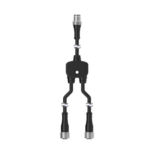 Splitter Cable, 4-pin M12 Male Trunk 7.6 m (25 ft), Two 4-pin M12 0.3 m (1 ft) Female Branches, Black