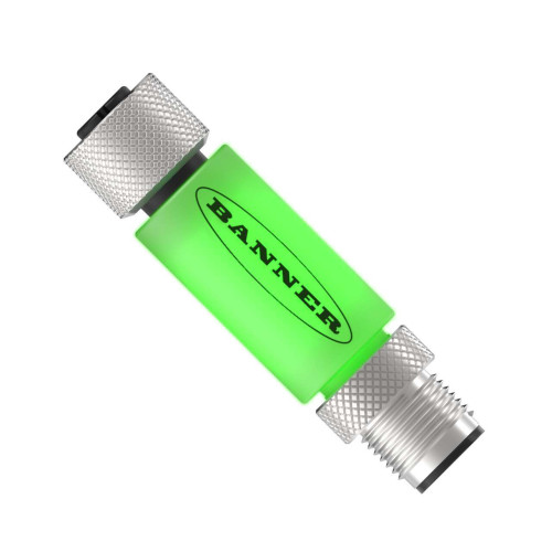 TL15 Series: 1-Color In-Line Status Indicator Segment, Voltage: 12 or 24 V dc, Housing: PVC, IP67, Input: PNP, Colors: Green, Pin 4, Male-Female 5-pin M12 Integral QD