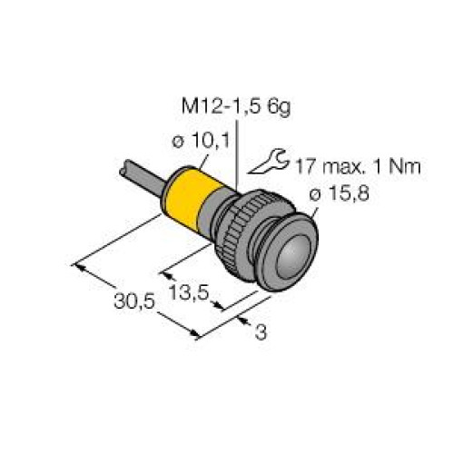 SB12 Threaded Series Emitter, Range: 1.5 m, Input Voltage: 10-30 V dc, Output: Not Applicable, 2 m (6.5 ft) cable