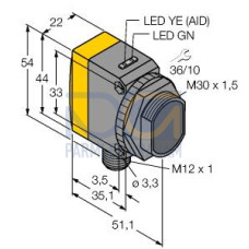 WORLD-BEAM QS30 Series: Adjustable-Field, Range: 50 - 600, Input: 10-30 V dc, Output: Bipolar: 1 NPN, 1 PNP, 5-pin M12 Integral QD