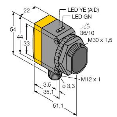 WORLD-BEAM QS30 Series: Adjustable-Field, Range: 50 - 600, Input: 10-30 V dc, Output: Bipolar: 1 NPN, 1 PNP, 5-pin M12 Integral QD