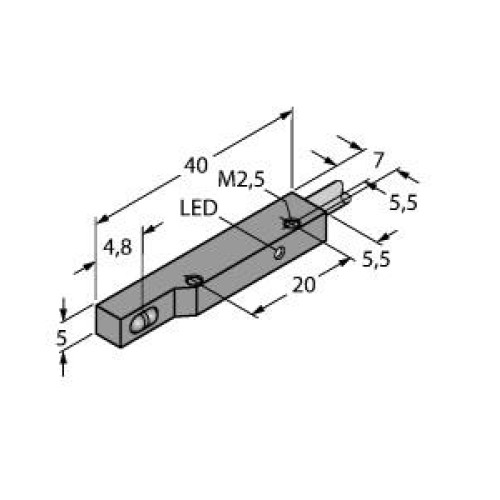 VSM Series: 5x7x40 Rectangular Diffuse, Range: 20, Input 10-30 V dc, Output: 1 PNP LO (Light Operate), 2 m (6.5 ft) Cable