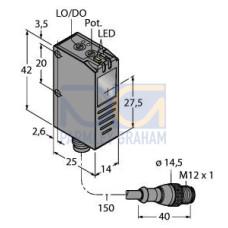 Q26 Series Clear Object Sensor, Range 0-0.8 m, Supply Voltage 12-30 V dc, Rating IP67, PNP Outputs, Coaxial Optics Visible Red LED, 150 (6 in) 4-pin M12 Pigtail QD
