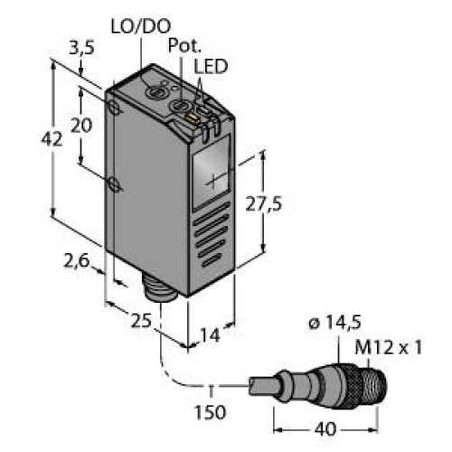 Q26 Series Clear Object Sensor, Range 0-0.8 m, Supply Voltage 12-30 V dc, Rating IP67, PNP Outputs, Coaxial Optics Visible Red LED, 150 (6 in) 4-pin M12 Pigtail QD