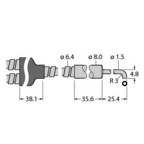 Glass Fiber, Diffuse Mode 1.17 dia. Bundle, Stainless Steel Sheathing, 0.61 m long, 25.4 long Angled Sensing Probe