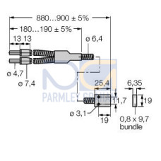 Glass Fiber, Diffuse Mode 9.7 x 0.81 Array Bundle, Stainless Steel Sheathing, 0.91 m long, 25.4 x 19 Plastic Rectangle Sensing Tip