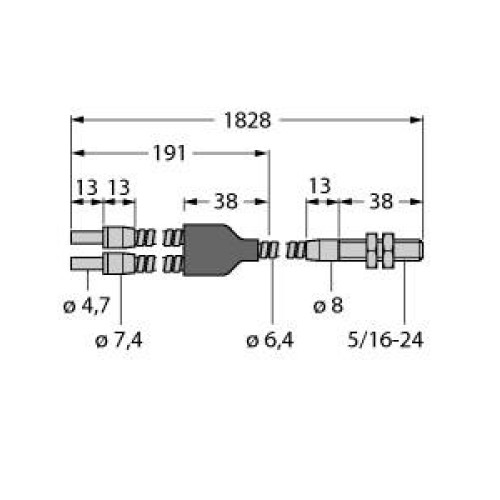 Diffuse Mode Bifurcated Glass Fiber 72 long, 0.125 dia. Bundle, Stainless Steel Sheath, Threaded sensing tip