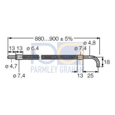 Opposed Mode Individual Glass Fiber 36 long, 0.125 dia. Bundle, Stainless Steel Sheath, Right angle sensing tip
