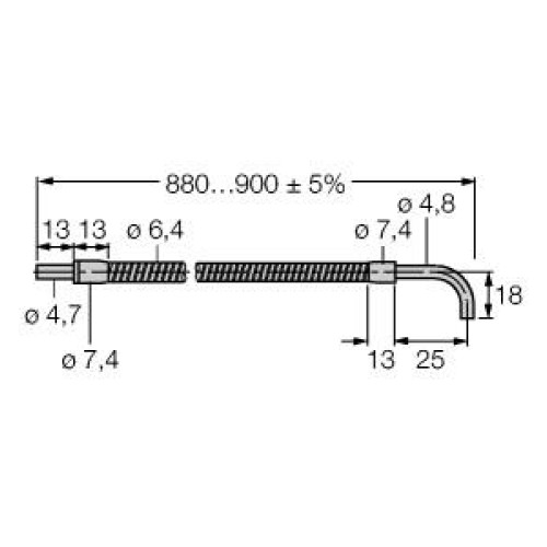 Opposed Mode Individual Glass Fiber 36 long, 0.125 dia. Bundle, Stainless Steel Sheath, Right angle sensing tip