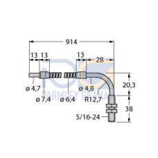 Opposed Mode Individual Glass Fiber 36 long, 0.125 dia. Bundle, Stainless Steel Sheath, Right angle threaded sensing tip