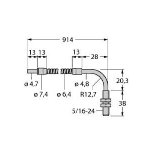 Opposed Mode Individual Glass Fiber 36 long, 0.125 dia. Bundle, Stainless Steel Sheath, Right angle threaded sensing tip