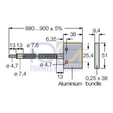 Opposed Mode Individual Glass Fiber 36 long, 0.156 dia. Bundle, Stainless Steel Sheath, Rectangular sensing tip