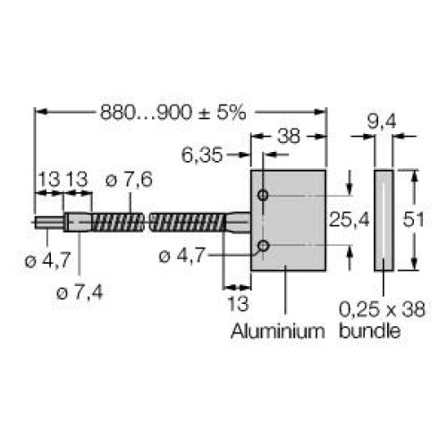 Opposed Mode Individual Glass Fiber 36 long, 0.156 dia. Bundle, Stainless Steel Sheath, Rectangular sensing tip