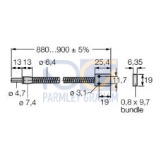 Glass Fiber Opposed Mode0.91 m long, 3.18 dia. Bundle, Stainless Steel Sheath, Rectangle Sensing Tip, 0.81 x 9.7 array