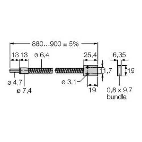 Glass Fiber Opposed Mode0.91 m long, 3.18 dia. Bundle, Stainless Steel Sheath, Rectangle Sensing Tip, 0.81 x 9.7 array
