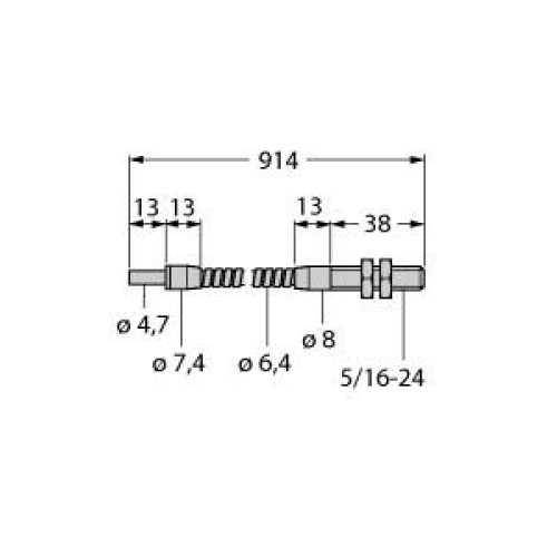 Opposed Mode Individual Glass Fiber 36 long, 0.125 dia. Bundle, Stainless Steel Sheath, Threaded sensing tip