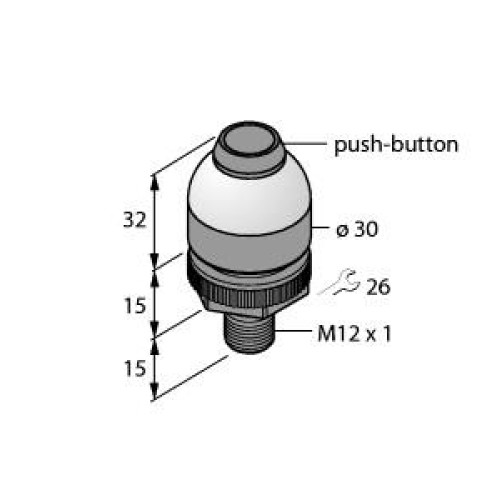 K30 Series EZ-LIGHT: 1-Color Push Button Sensor, Voltage: 12-30 V dc, Housing: Polycarbonate, IP67, Input: PNP (NO), Colors: Green, M12 Integral QD