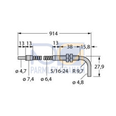 Opposed Mode Individual Glass Fiber 36 long, 0.125 dia. Bundle, Stainless Steel Sheath, Threaded & angled sensing tip