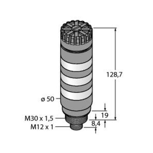 TL50BL Tower Light, Gray Housing: 3-Color Audible Indicator, Voltage: 12-30 V dc or 24 V ac, Environmental Rating: IP50, Input: Bimodal, Colors: Green Yellow Red, M12 Integral QD