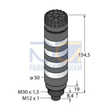 TL50BL Tower Light: 4-Color Audible Indicator, Voltage: 12-30 V dc or 24 V ac, Environmental Rating: IP50, Input: Bimodal, Colors: Blue Green Yellow Red, M12 Integral QD