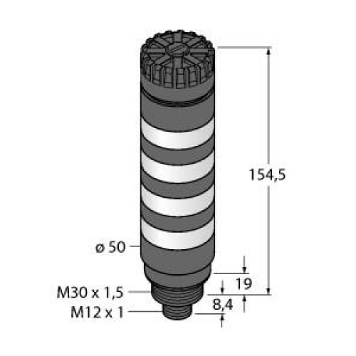 TL50BL Tower Light: 4-Color Audible Indicator, Voltage: 12-30 V dc or 24 V ac, Environmental Rating: IP50, Input: Bimodal, Colors: Blue Green Yellow Red, M12 Integral QD