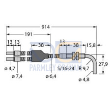 Diffuse Mode Bifurcated Glass Fiber 36 long, 0.125 dia. Bundle, Stainless Steel Sheath, Threaded & angled sensing tip