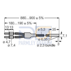 Diffuse-Mode Bifurcated Glass Fiber 36 long, 0.09 dia. Bundle, Stainless Steel Sheath, Tight Right-Angle sensing tip