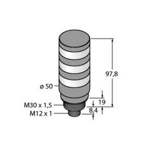 TL50BL Tower Light: 3-Color Indicator, Voltage: 12-30 V dc or 24 V ac, Environmental Rating: IP67, Input: Bimodal, Colors: Green steady Yellow steady Red flash, 4-pin M12 Integral QD