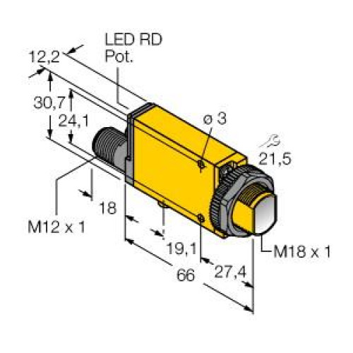 MINI-BEAM: Emitter, Range: 30 m, Input: 24-240 V ac, Output: Not Applicable, 3-pin Micro Integral QD