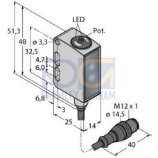 QM26 Washdown Series: Low Contrast Coaxial Polarized Retro, Range: 2.6 m, Input 10-30 V dc, Output: Solid-State PNP with teach Input, 200 (7.5 in) M12 Pigtail QD